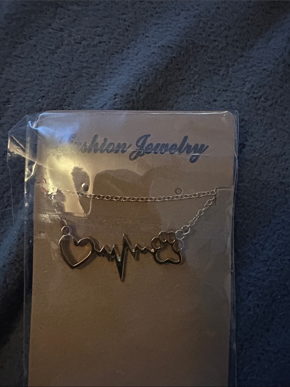 Fashion Jewelry Silver Heart EKG Paw Necklace